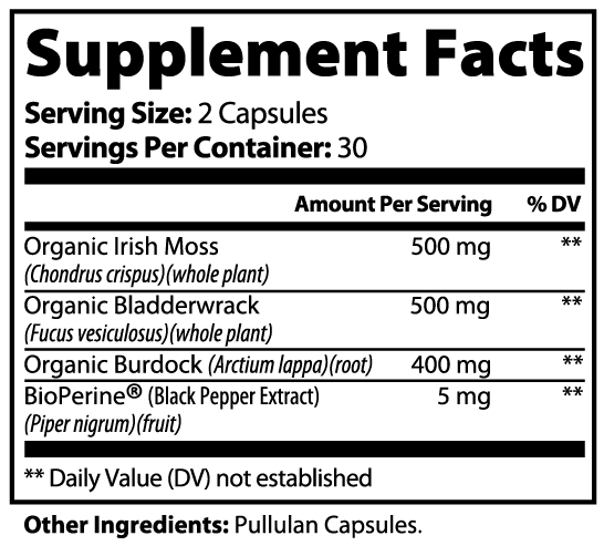 SUPPLI-X Sea Moss | Organic Irish Moss + Bladderwrack + Burdock Root + BioPerine | 60 Capsules