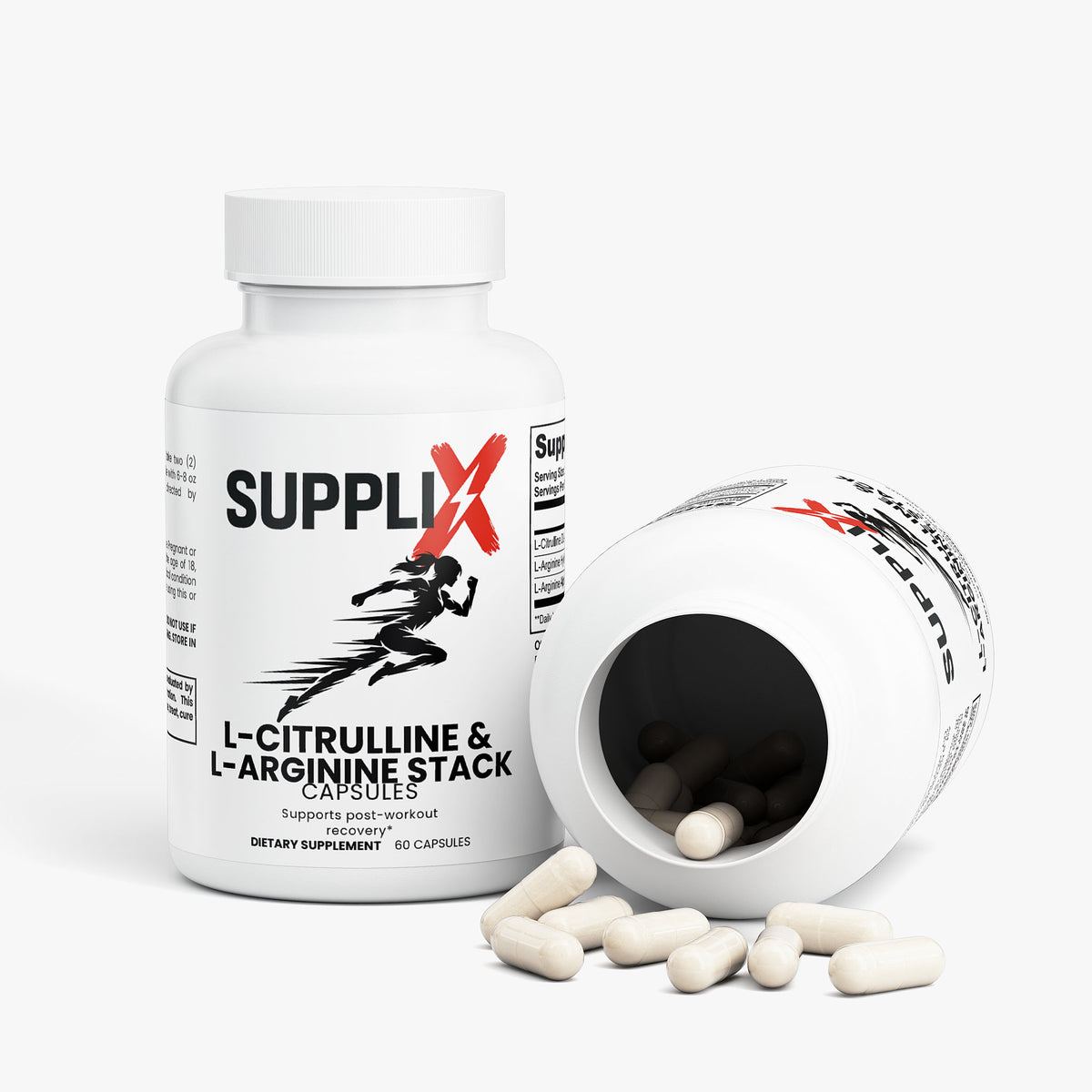 SUPPLI-X L-citrulline and L-arginine stack product image for workout pump and performance support - label detail view