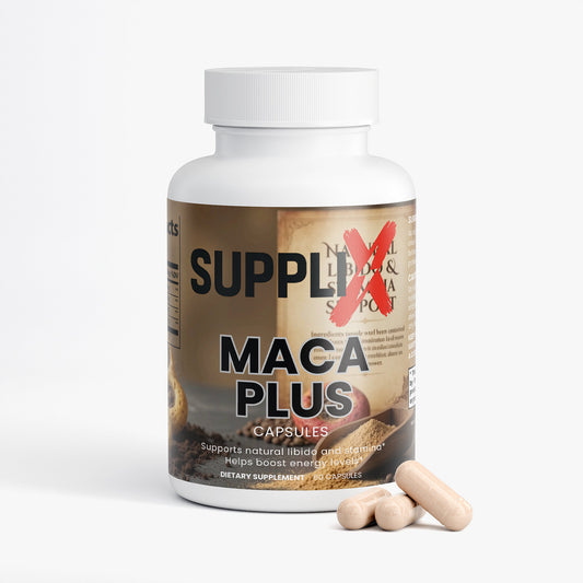 SUPPLI-X Maca Plus | Organic Tri-Color Maca Root 1500mg | Black Red Yellow | 60 Capsules