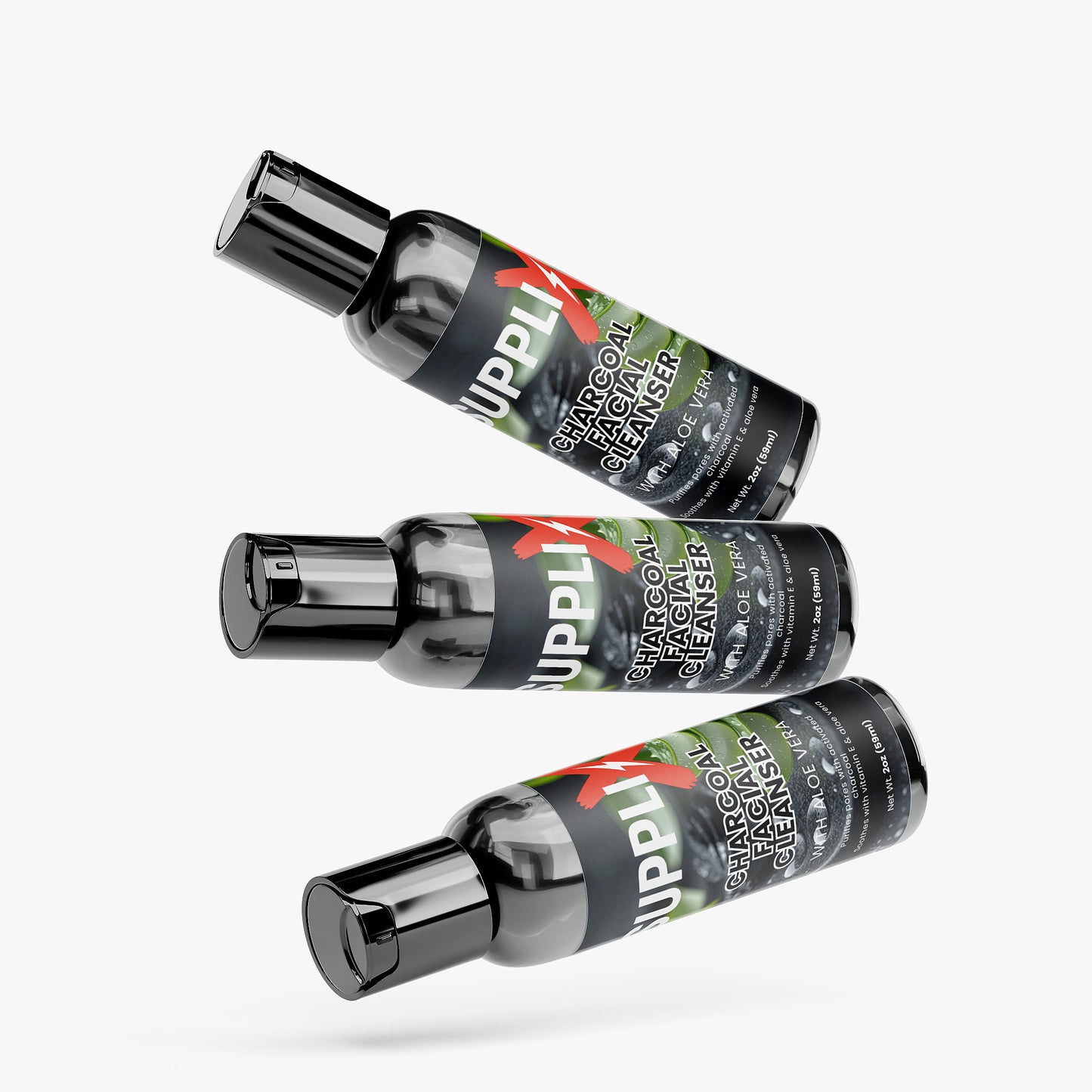 SUPPLI-X Charcoal Facial Cleanser | Activated Charcoal, Organic Tea Tree & Aloe Vera | 2 oz