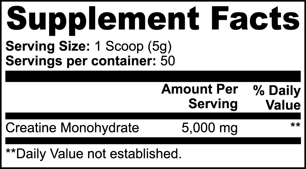 SUPPLI-X Creatine Monohydrate for Women Supplement Facts label
