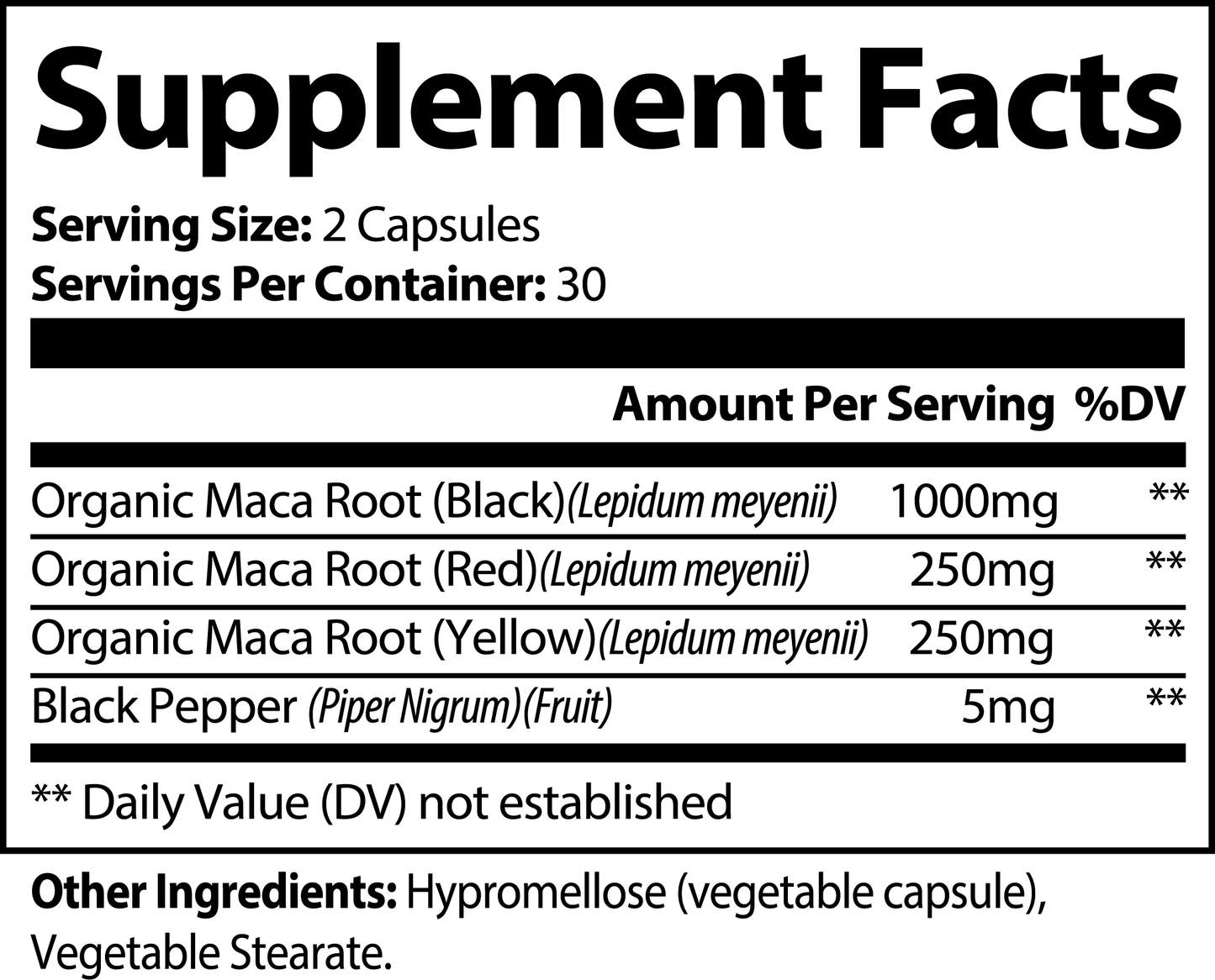 SUPPLI-X Maca Plus | Organic Tri-Color Maca Root 1500mg | Black Red Yellow | 60 Capsules