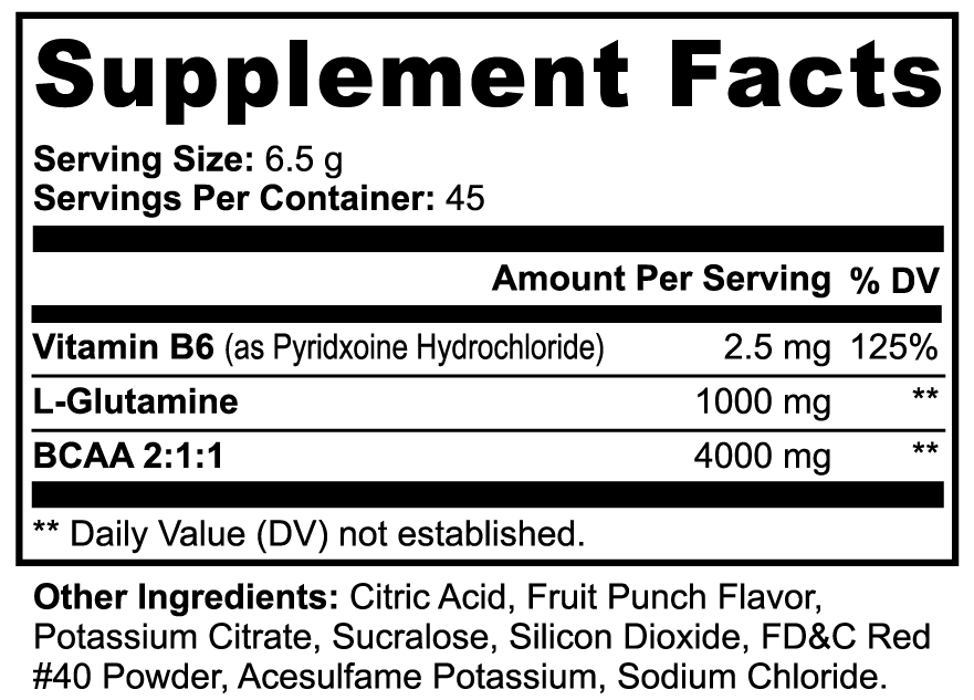 SUPPLI-X BCAA 2:1:1 + L-Glutamine Powder | Fruit Punch | 292g | 40 Servings | Muscle Recovery
