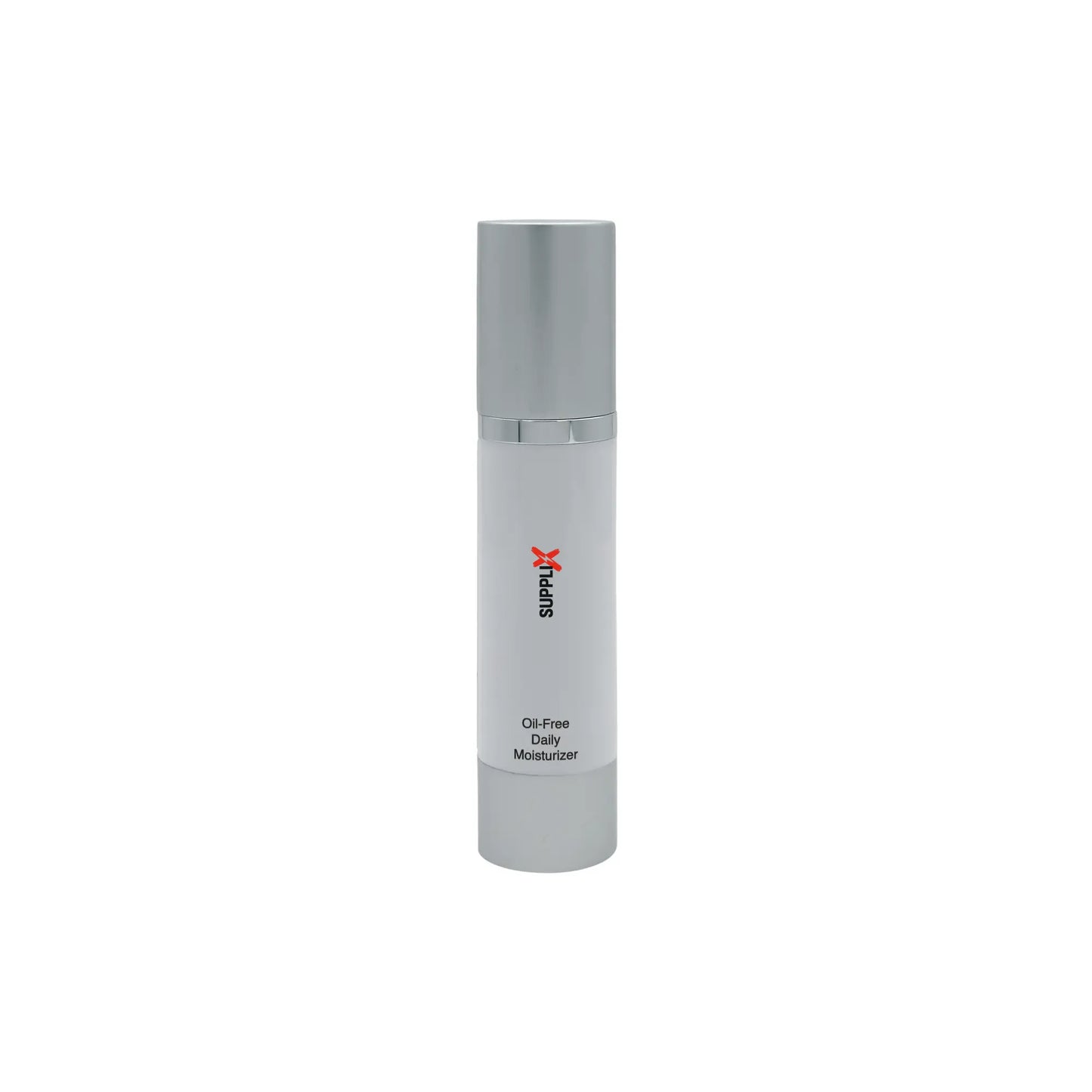 Clear bottle of SUPPLI-X Oil-Free Daily Moisturizer with lightweight, hydrating gel formula enriched in Panthenol and Vitamin