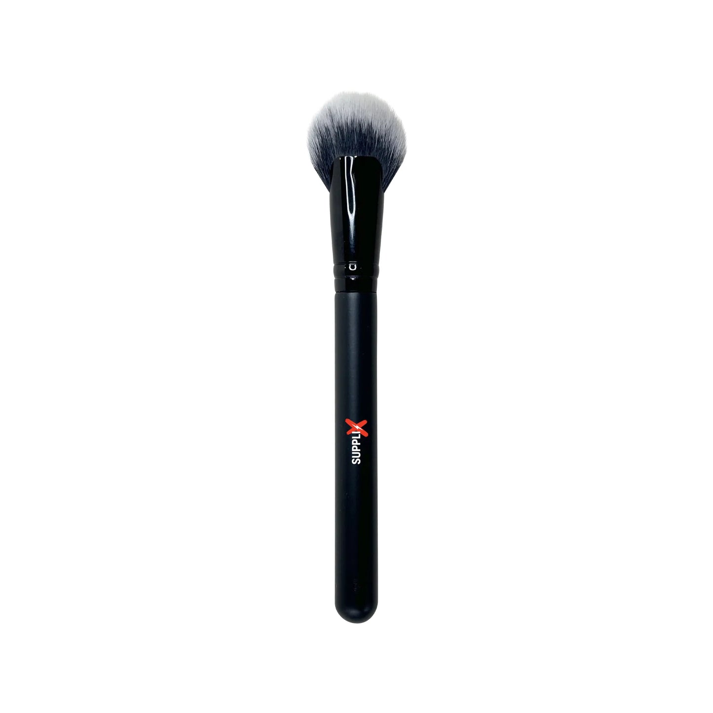 Close-up of SUPPLI-X Cheek Fan Brush with slightly fanned synthetic hairs, ideal for soft gradient blush and highlighter appl