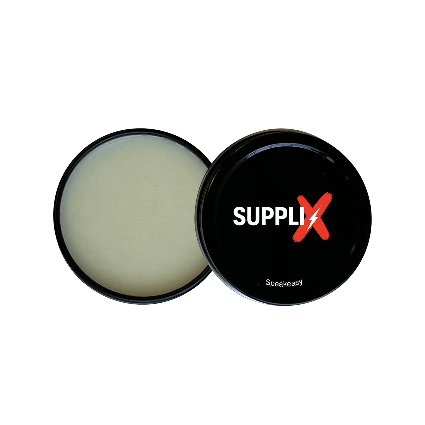 Portable tin of SUPPLI-X Speakeasy solid fragrance balm, infused with natural rosemary and jojoba oils for non-greasy, long-l