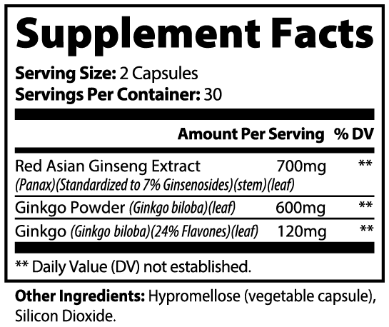 SUPPLI-X Ginkgo Biloba + Ginseng | Memory, Focus & Circulation | 60 Capsules