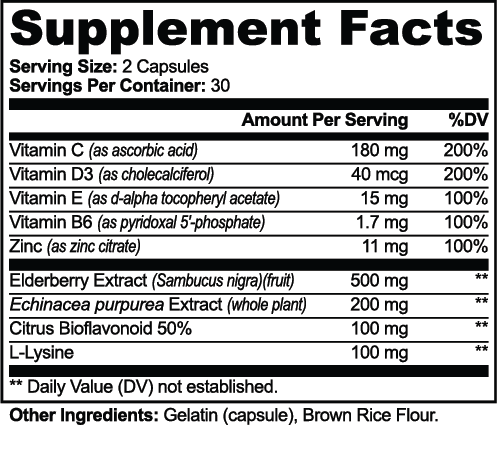 SUPPLI-X Vitamin C, D3 & Zinc Complex | Elderberry & Echinacea | 60 Capsules