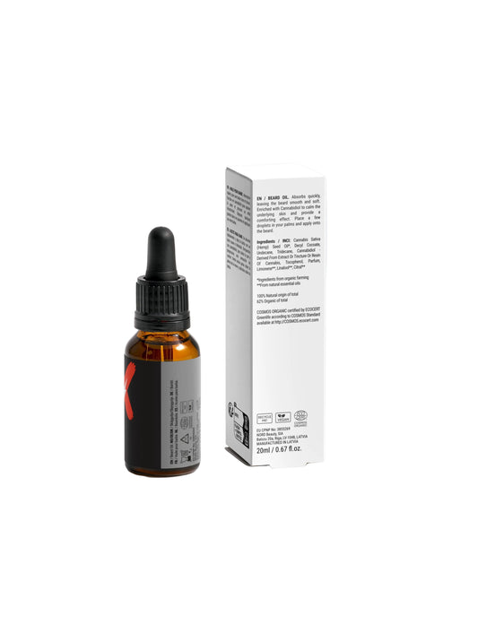 Softening beard oil with hemp seed oil and 1% CBD for men