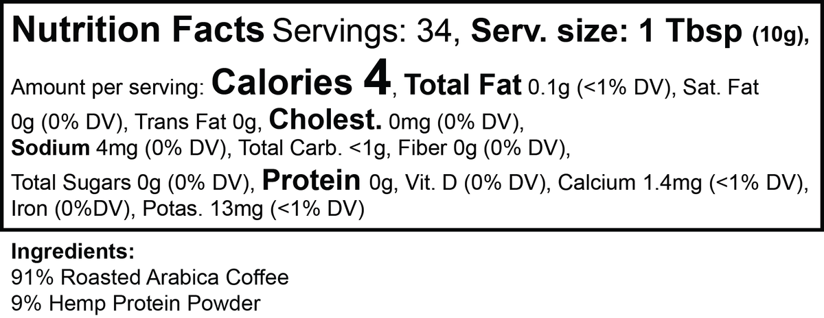 SUPPLI-X Hemp Ridge ground coffee Nutrition Facts
