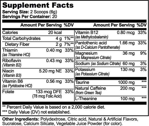 SUPPLI-X Energy Powder Yuzu Supplement Facts label