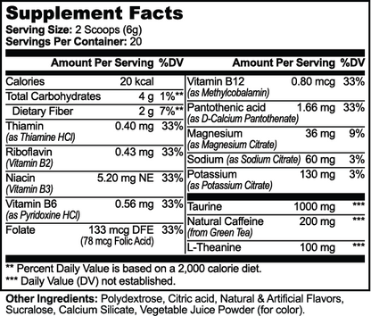 SUPPLI-X Energy Powder Yuzu Supplement Facts label