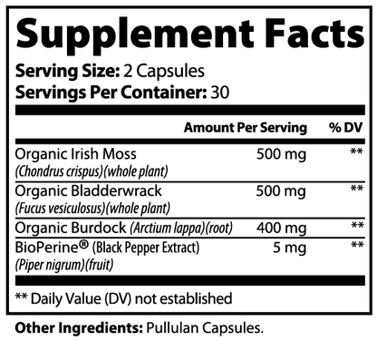 SUPPLI-X Sea Moss | Organic Irish Moss + Bladderwrack + Burdock Root + BioPerine | 60 Capsules