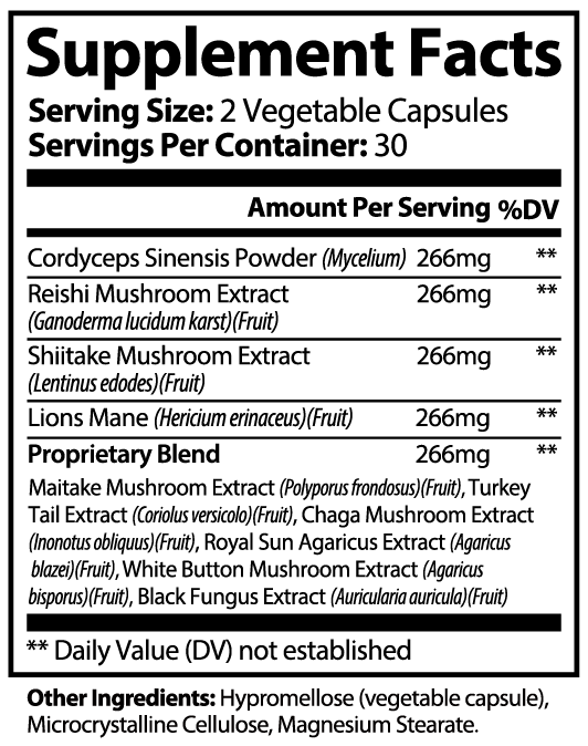 SUPPLI-X Mushroom Complex 10X | Lion's Mane, Reishi, Chaga & Cordyceps | 60 Capsules