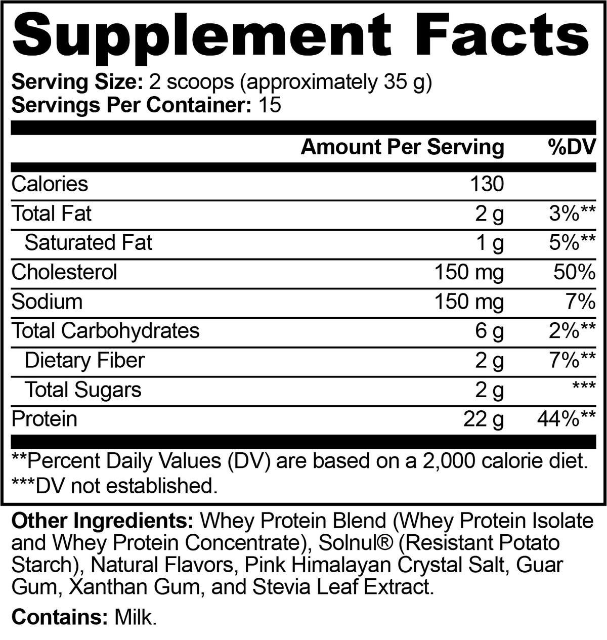 SUPPLI-X Performance Whey Protein Chocolate Supplement Facts label