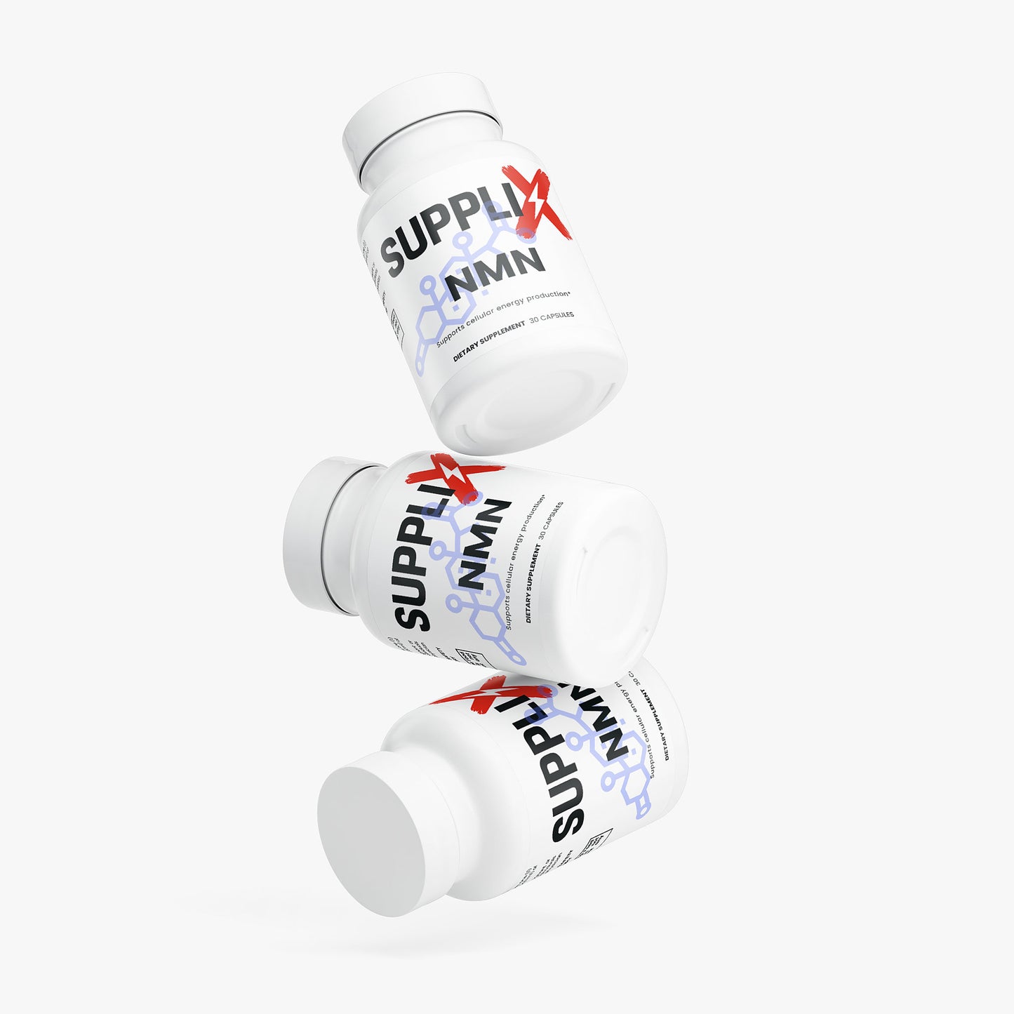 Suppli-X Fuel Your Edge SUPPLI-X NMN Nahrungsergänzungsmittel mit Label und Verpackung, speziell für Gesundheit und Energie