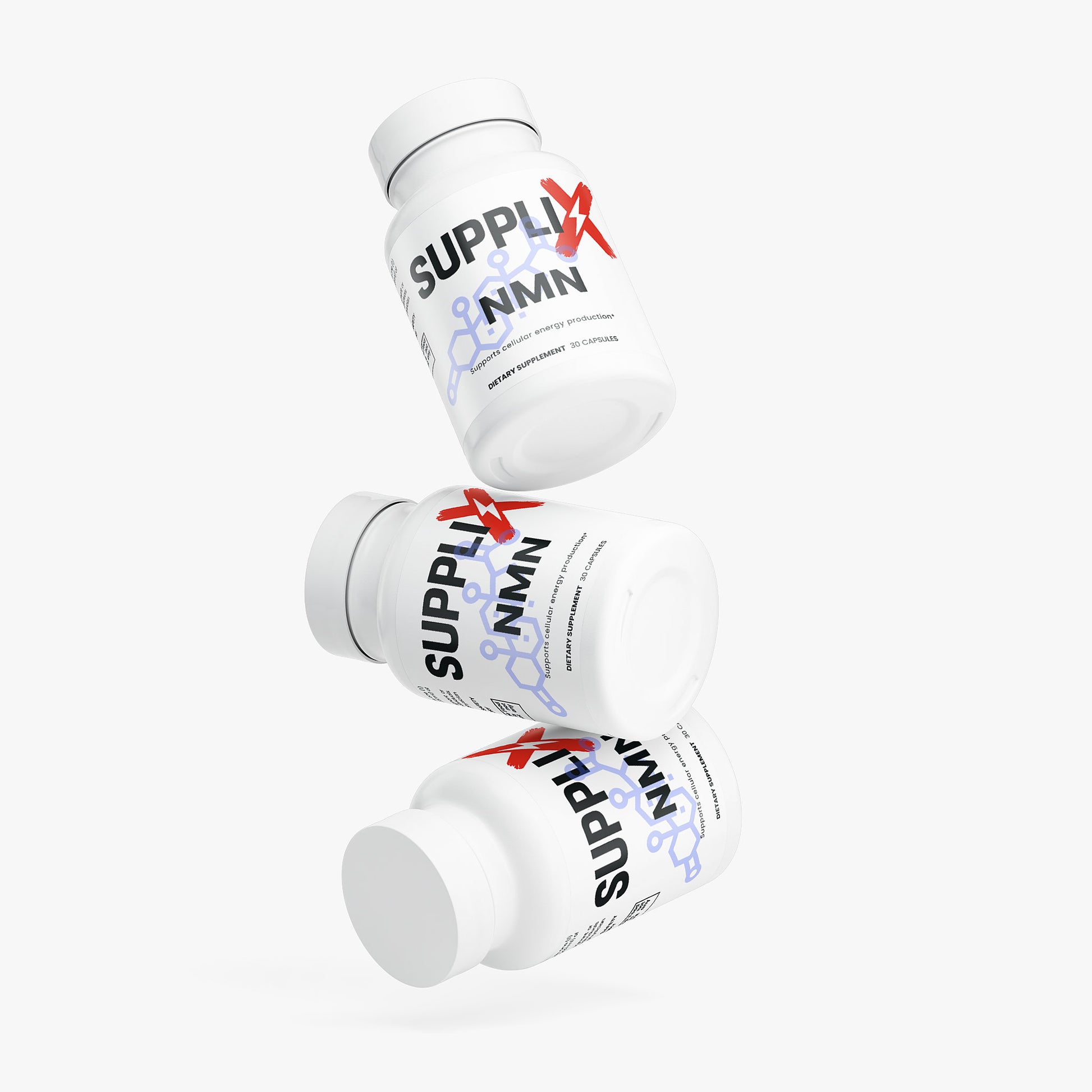 Suppli-X Fuel Your Edge SUPPLI-X NMN Nahrungsergänzungsmittel mit Label und Verpackung, speziell für Gesundheit und Energie