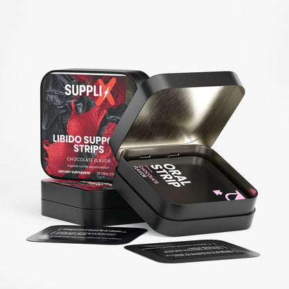 SUPPLI-X libido support fast-dissolve strips product image for men’s vitality and wellness support - label detail view