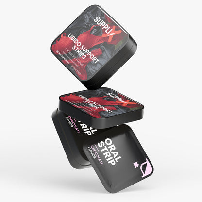 SUPPLI-X libido support fast-dissolve strips product image for men’s vitality and wellness support - product angle view