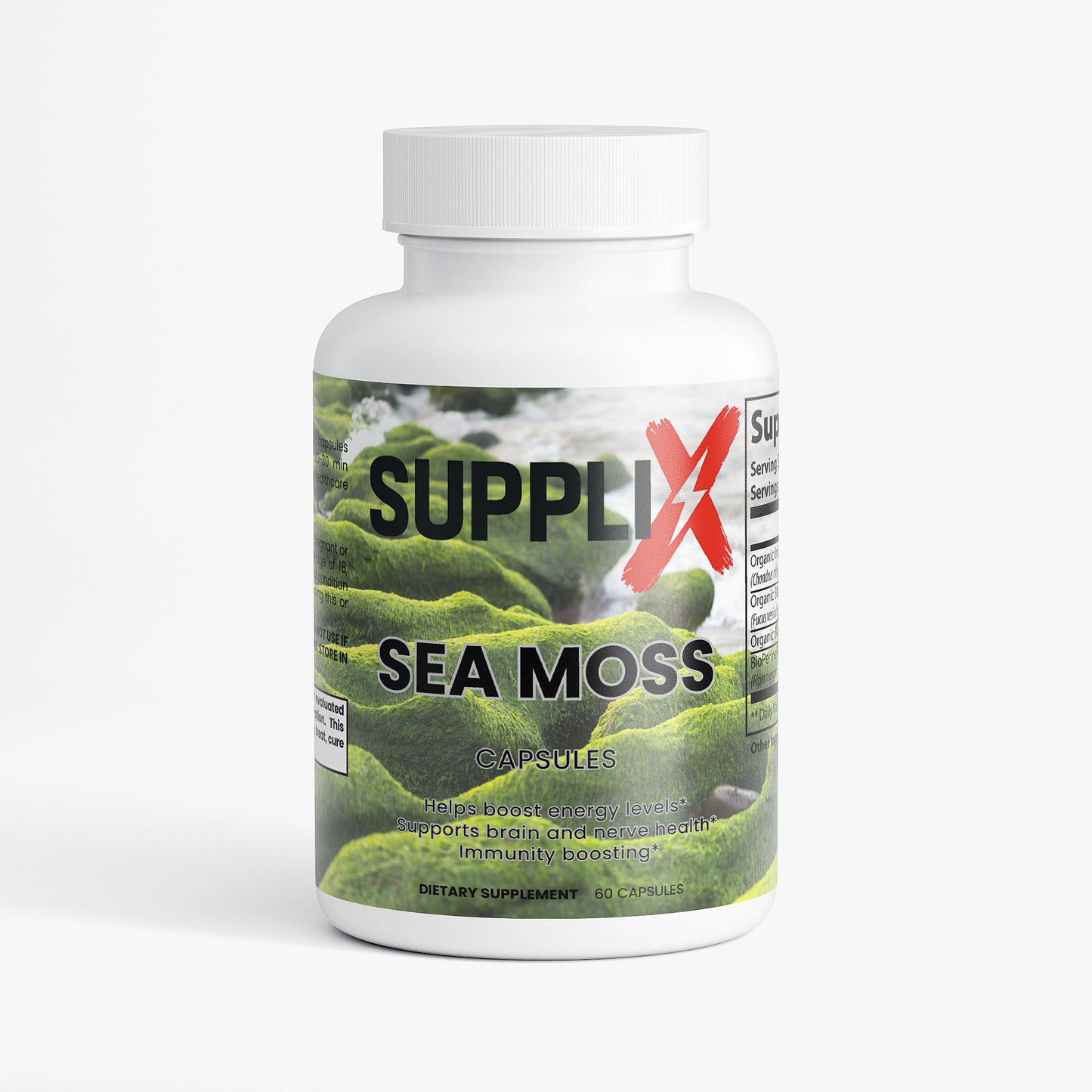 SUPPLI-X Sea Moss | Organic Irish Moss + Bladderwrack + Burdock Root + BioPerine | 60 Capsules