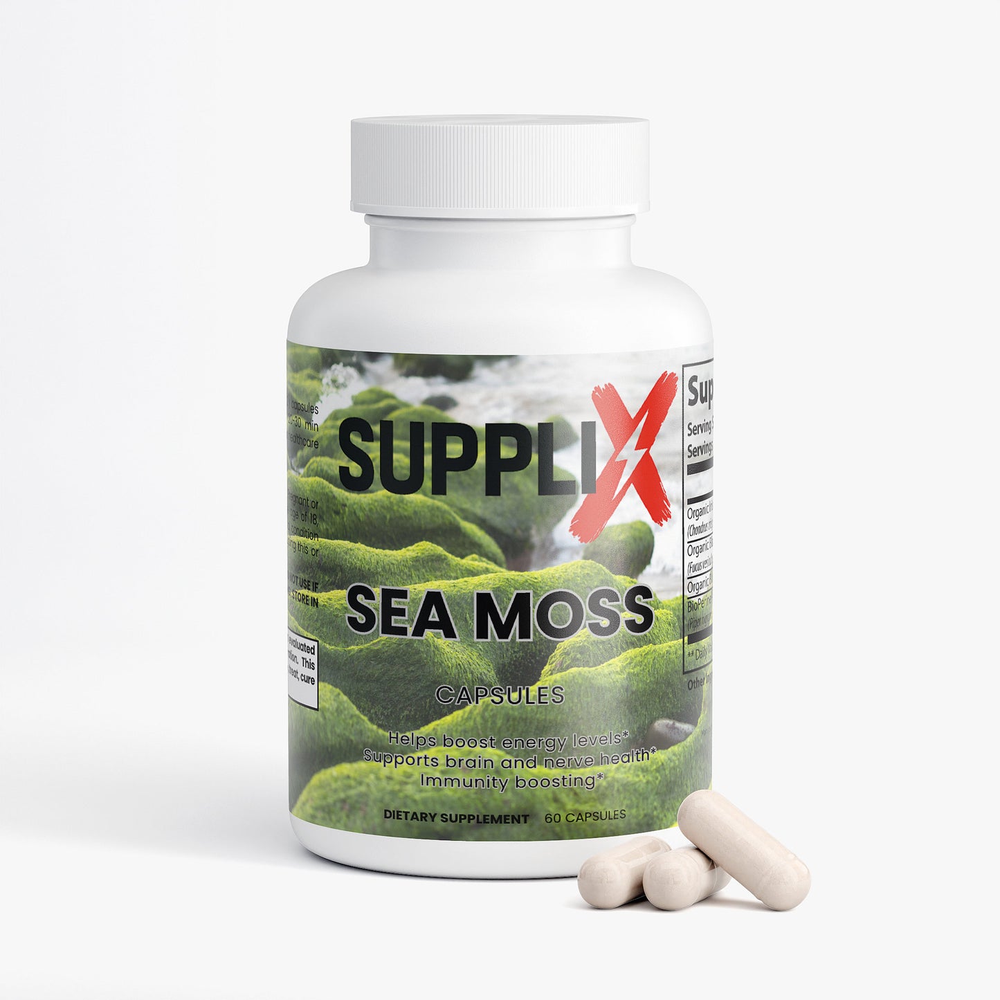 SUPPLI-X Sea Moss | Organic Irish Moss + Bladderwrack + Burdock Root + BioPerine | 60 Capsules