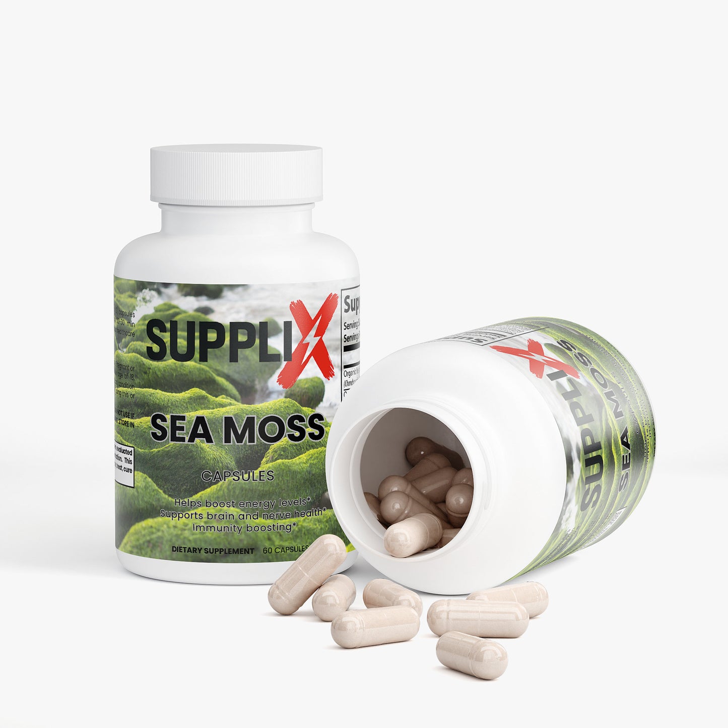 SUPPLI-X Sea Moss | Organic Irish Moss + Bladderwrack + Burdock Root + BioPerine | 60 Capsules