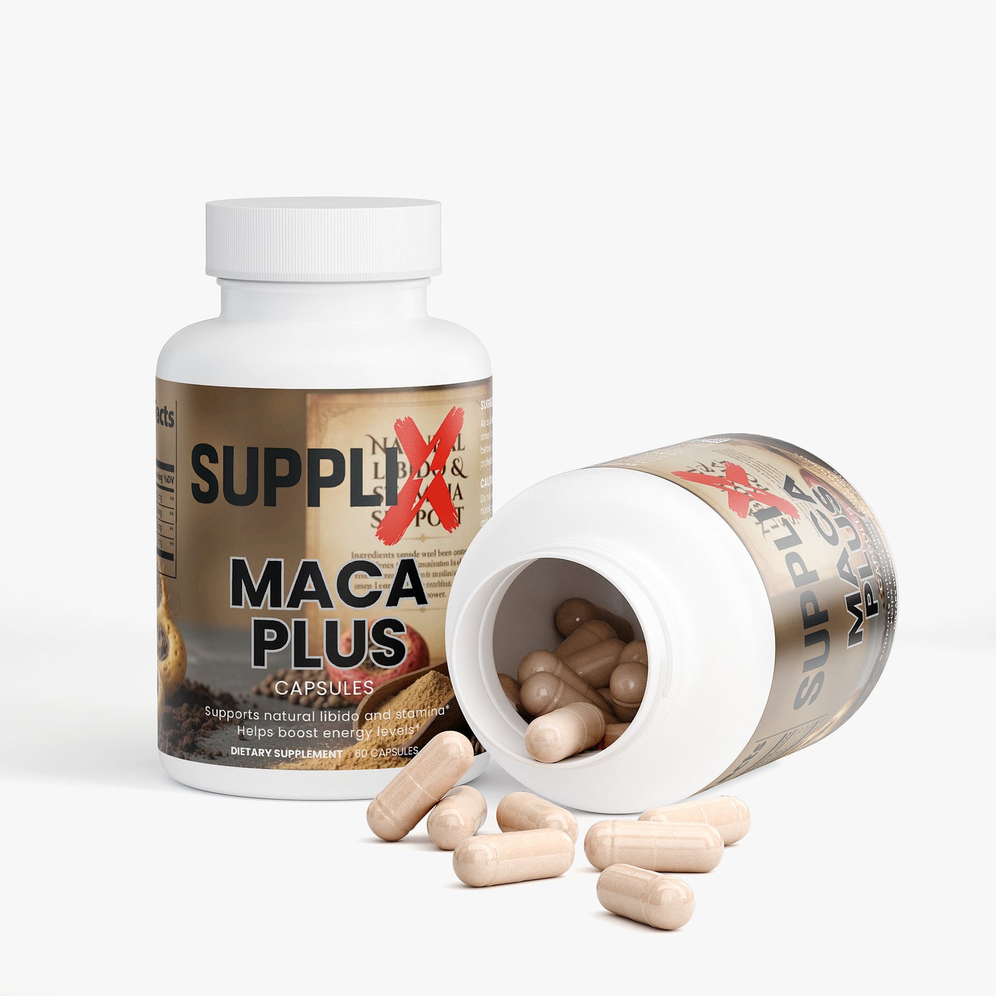 SUPPLI-X Maca Plus | Organic Tri-Color Maca Root 1500mg | Black Red Yellow | 60 Capsules