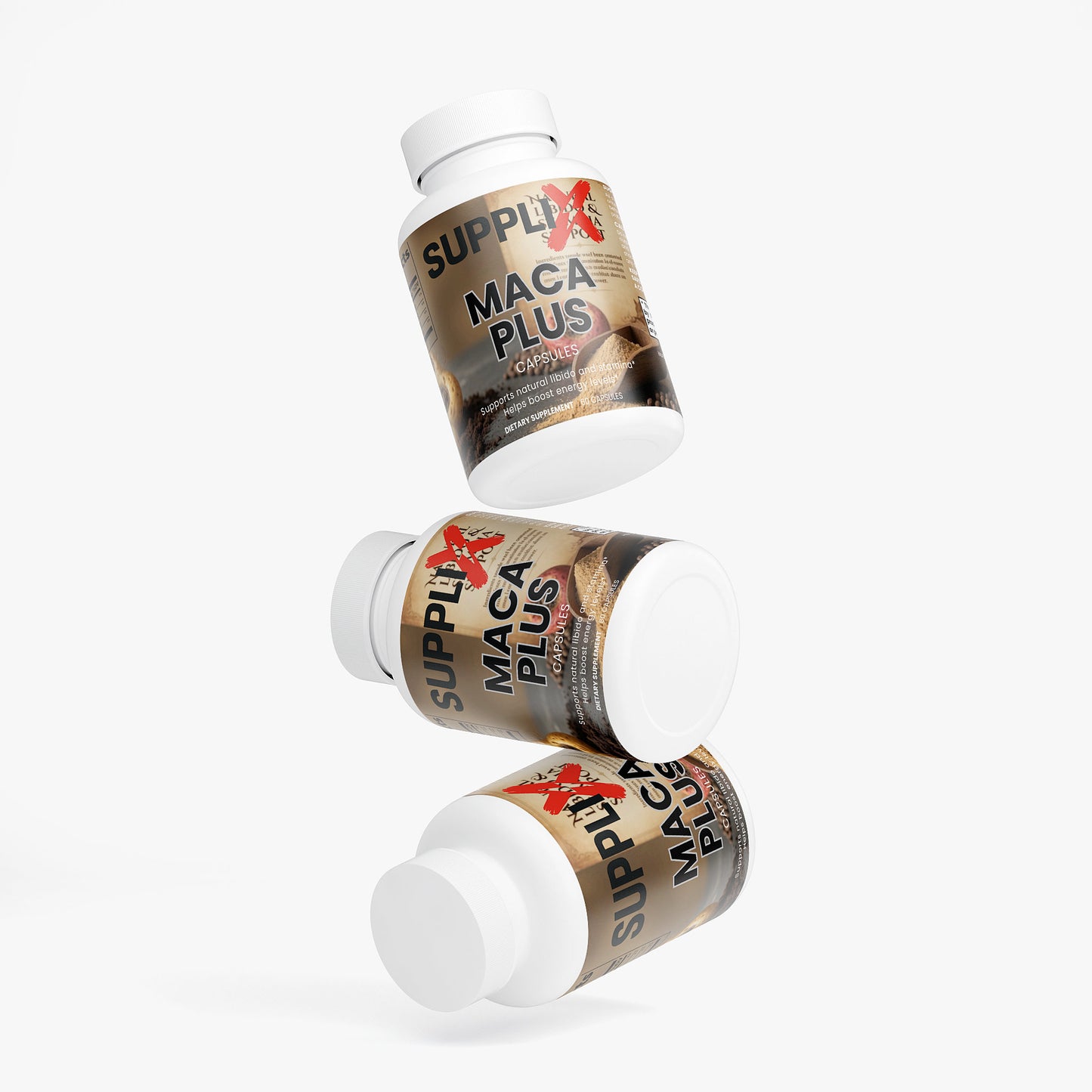 SUPPLI-X Maca Plus | Organic Tri-Color Maca Root 1500mg | Black Red Yellow | 60 Capsules