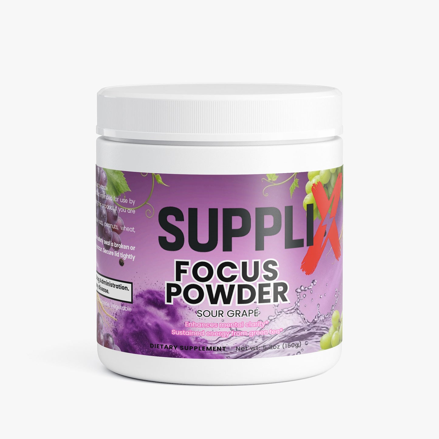 SUPPLI-X Focus Powder | Nootropic Blend Alpha-GPC + L-Theanine + Caffeine | Sour Grape | 150g