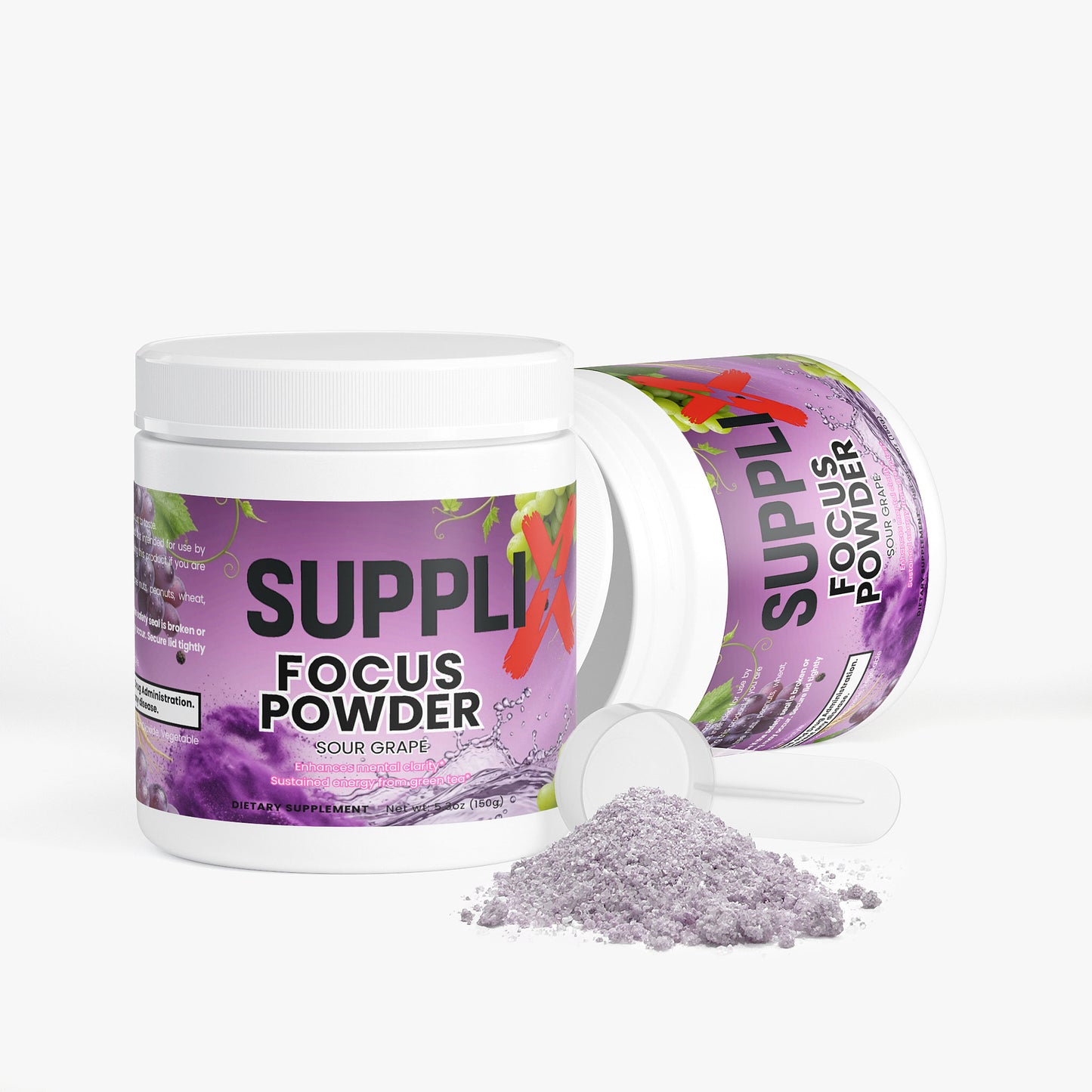 SUPPLI-X Focus Powder | Nootropic Blend Alpha-GPC + L-Theanine + Caffeine | Sour Grape | 150g