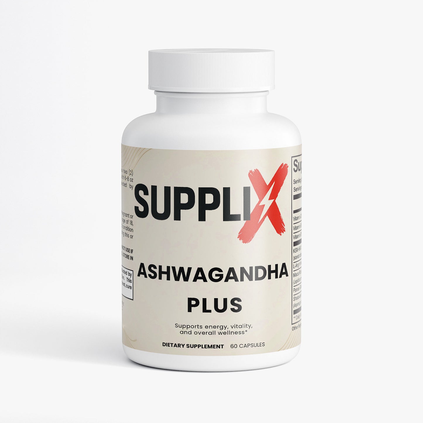 SUPPLI-X Ashwagandha Plus | KSM-66 + Maca + Ginseng + D3 | 60 Capsules