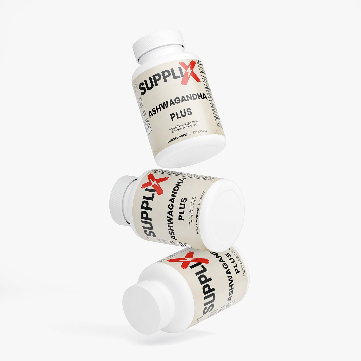 SUPPLI-X Ashwagandha Plus | KSM-66 + Maca + Ginseng + D3 | 60 Capsules