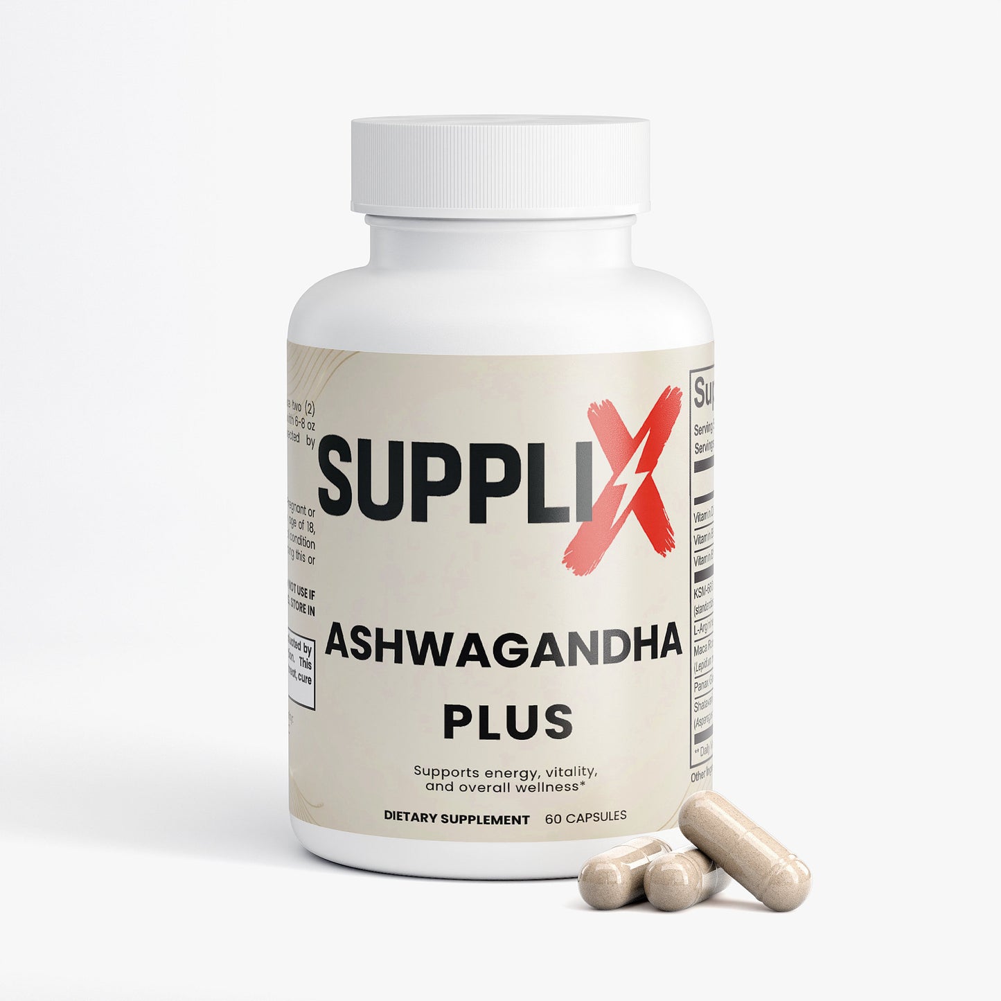 SUPPLI-X Ashwagandha Plus | KSM-66 + Maca + Ginseng + D3 | 60 Capsules