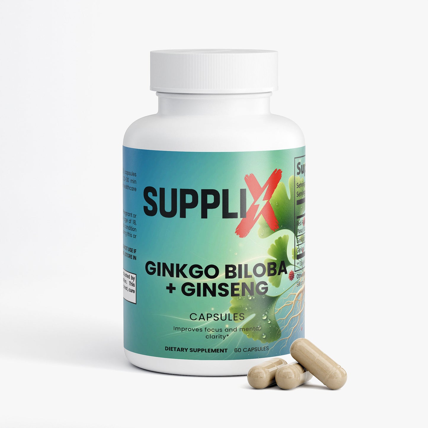 SUPPLI-X Ginkgo Biloba + Ginseng | Memory, Focus & Circulation | 60 Capsules