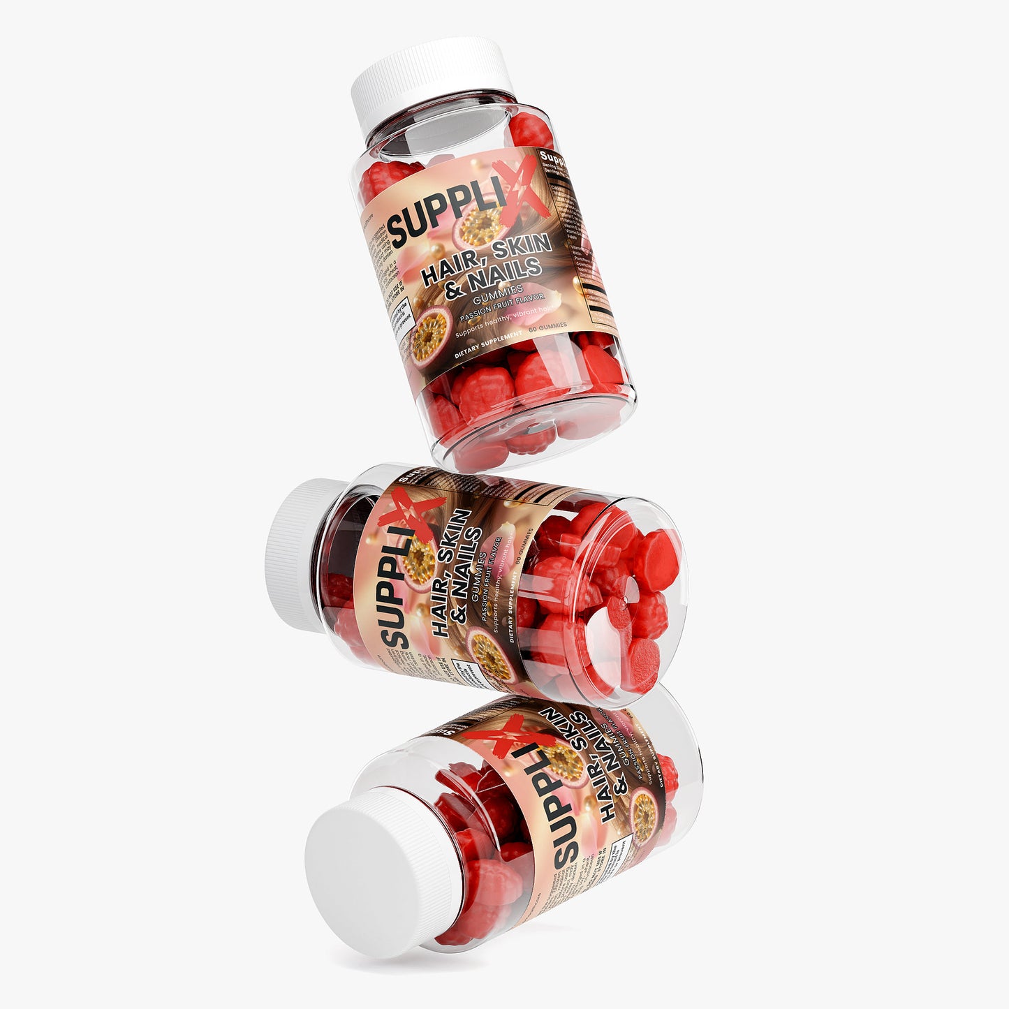 SUPPLI-X Hair, Skin & Nails Gummies | Biotin, Collagen, Vitamins A C D E | 60 Gummies