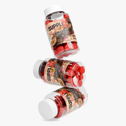 SUPPLI-X Hair, Skin & Nails Gummies | Biotin, Collagen, Vitamins A C D E | 60 Gummies