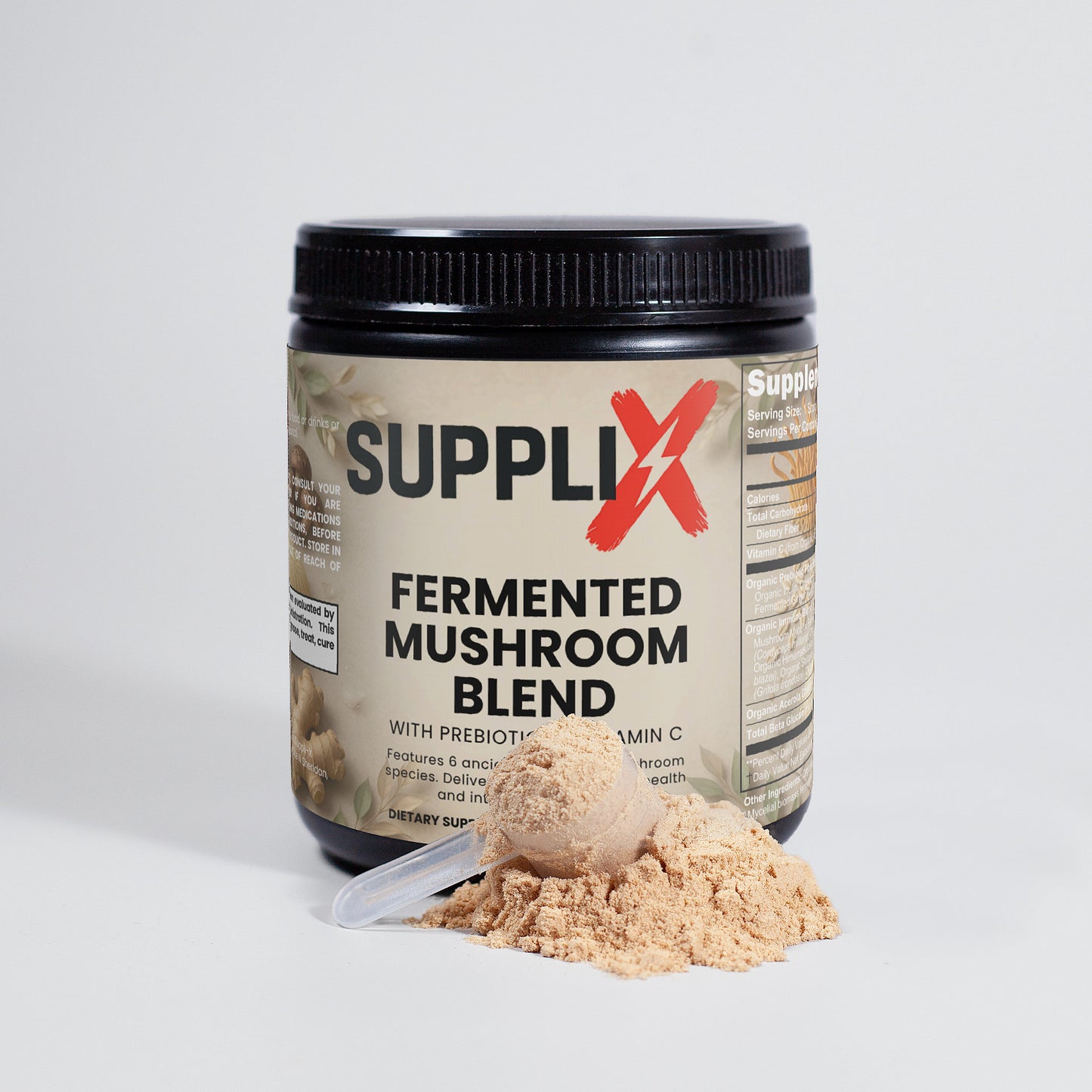 SUPPLI-X Fermented Mushroom Blend | 6 Organic Mushrooms + Vitamin C | 210g