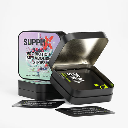 SUPPLI-X Probiotic + Metabolism Strips | 10 Billion CFU Bifidobacterium & Prebiotic | 30 Strips