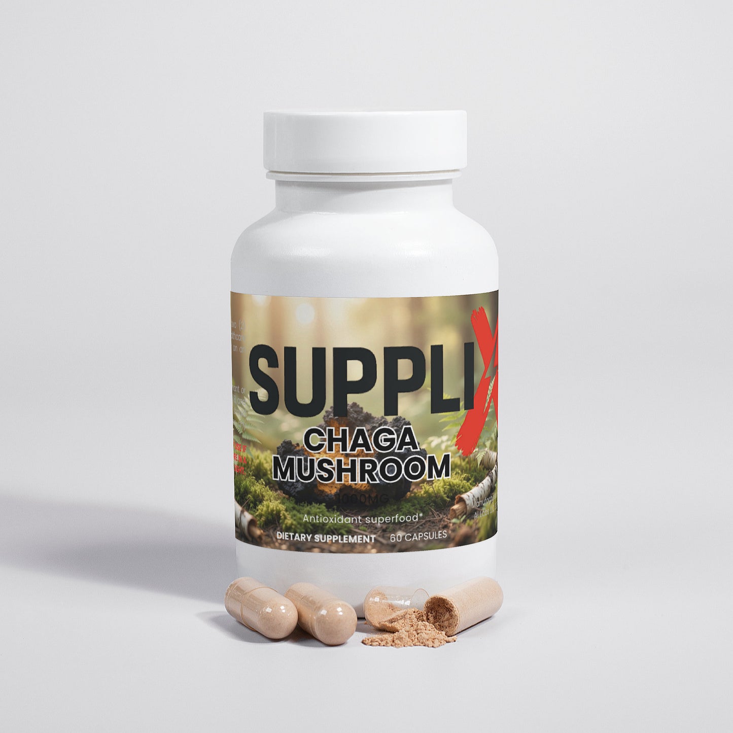SUPPLI-X Chaga Mushroom | Organic 40% Polysaccharides | 60 Vegan Capsules