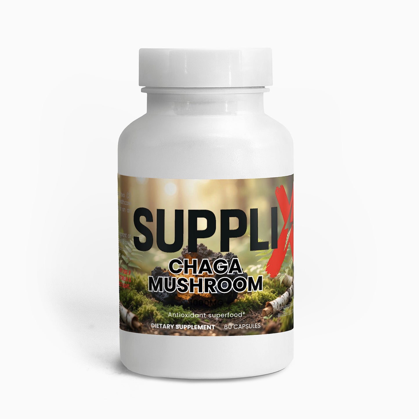 SUPPLI-X Chaga Mushroom | Organic 40% Polysaccharides | 60 Vegan Capsules