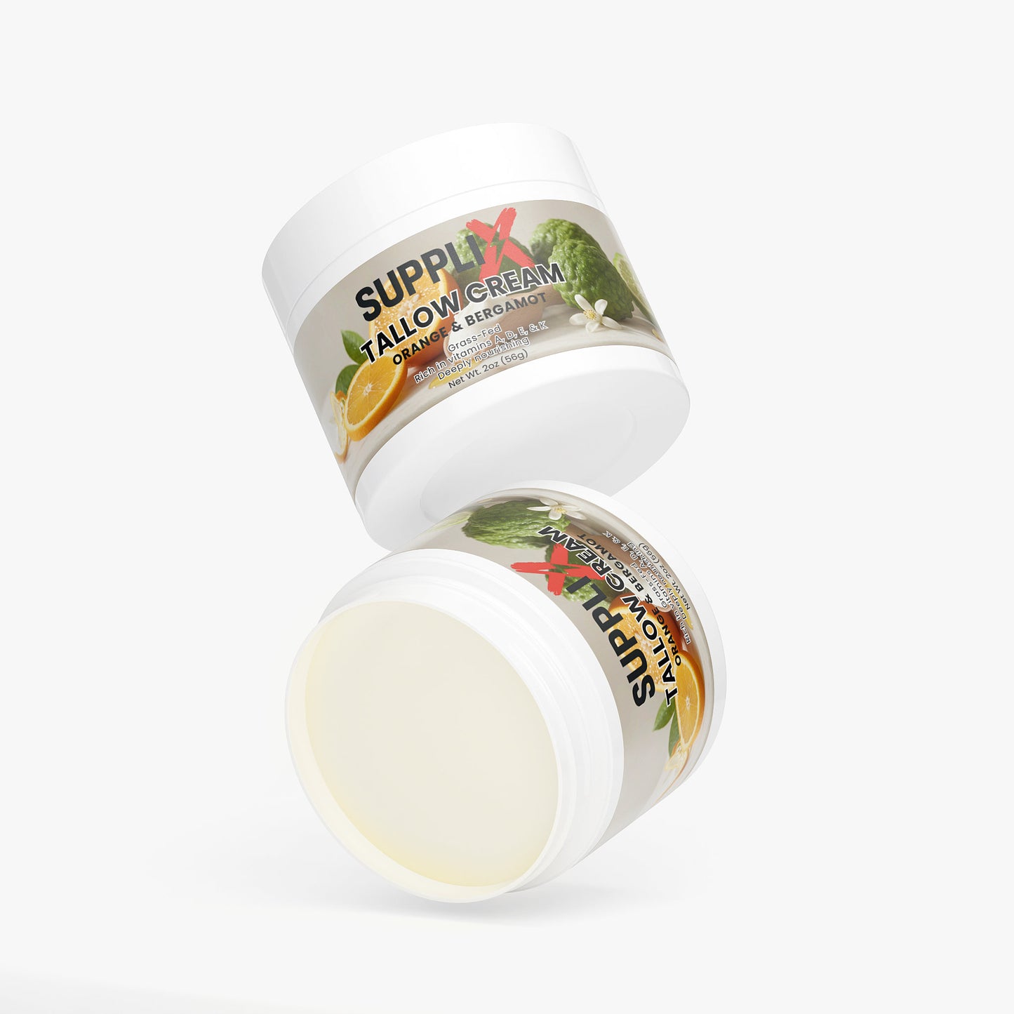 SUPPLI-X Tallow Cream Orange & Bergamot | Grass-Fed Beef Tallow & Organic Citrus | 2 oz