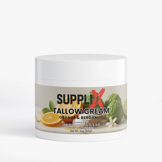SUPPLI-X Tallow Cream Orange & Bergamot | Grass-Fed Beef Tallow & Organic Citrus | 2 oz