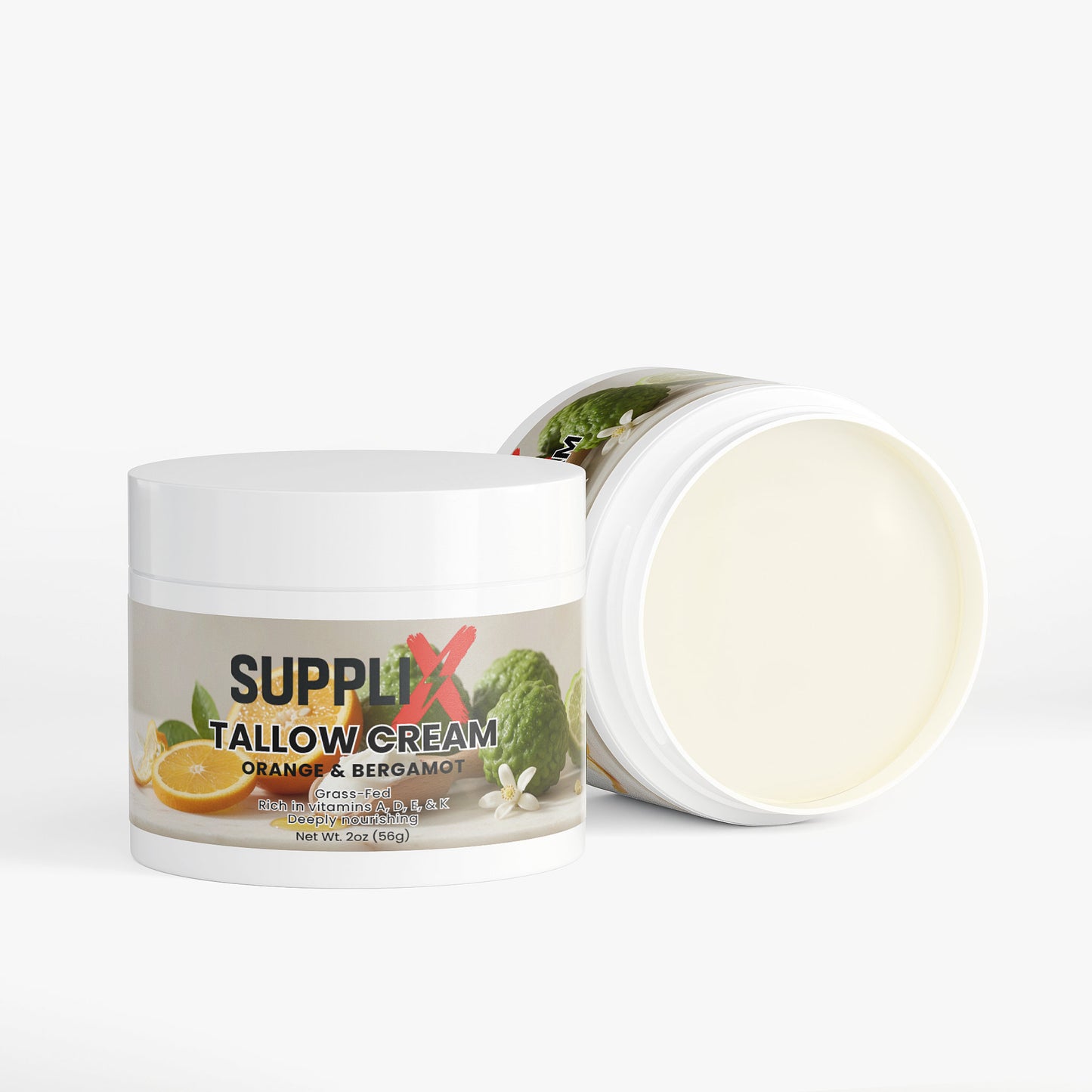 SUPPLI-X Tallow Cream Orange & Bergamot | Grass-Fed Beef Tallow & Organic Citrus | 2 oz