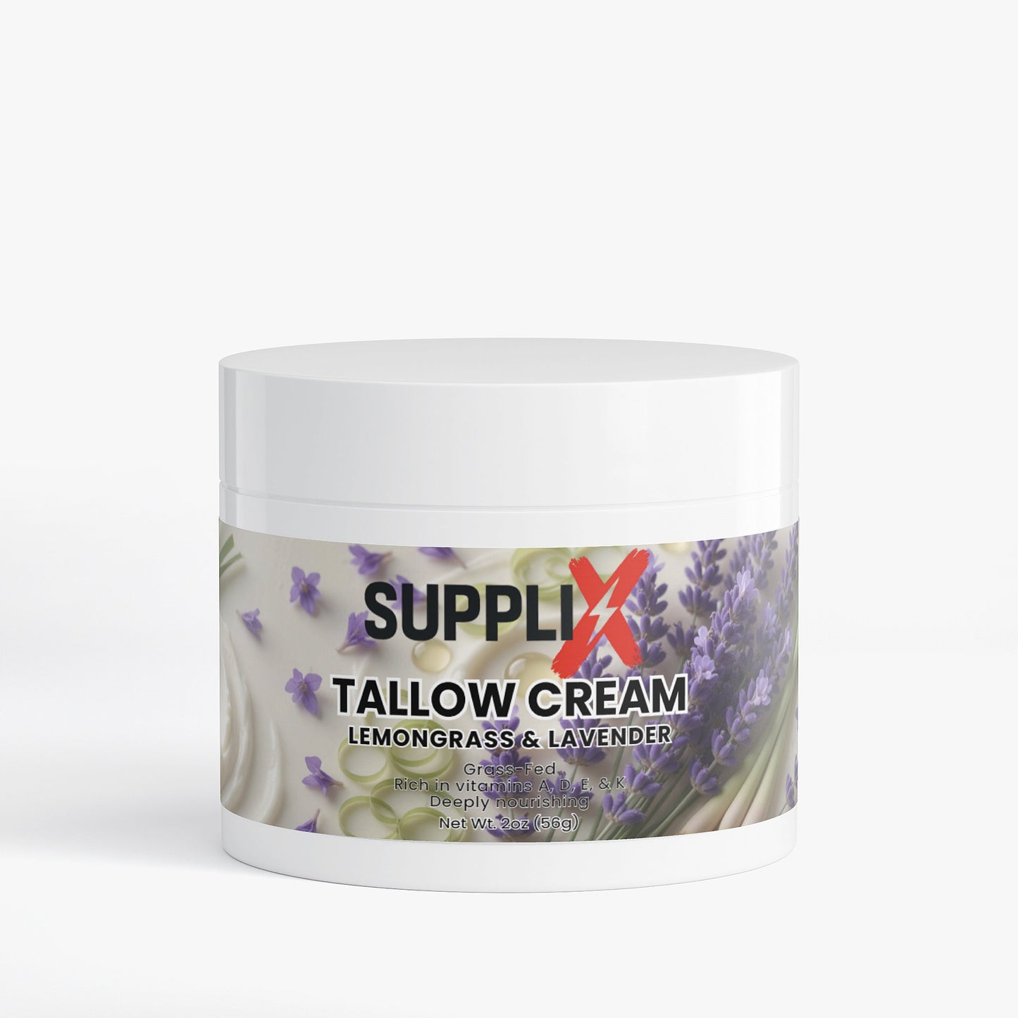 SUPPLI-X Tallow Cream Lemongrass & Lavender | Grass-Fed Beef Tallow & Organic Botanicals | 2 oz