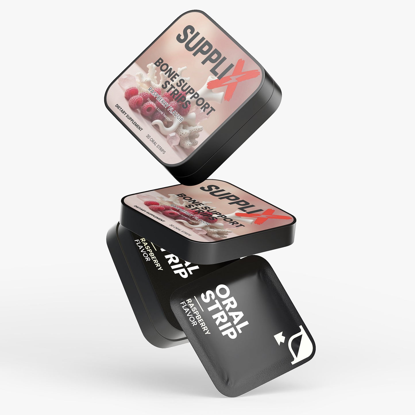 SUPPLI-X Bone Support Strips | Vitamin D3 2000 IU & K2 120mcg | Raspberry | 30 Strips