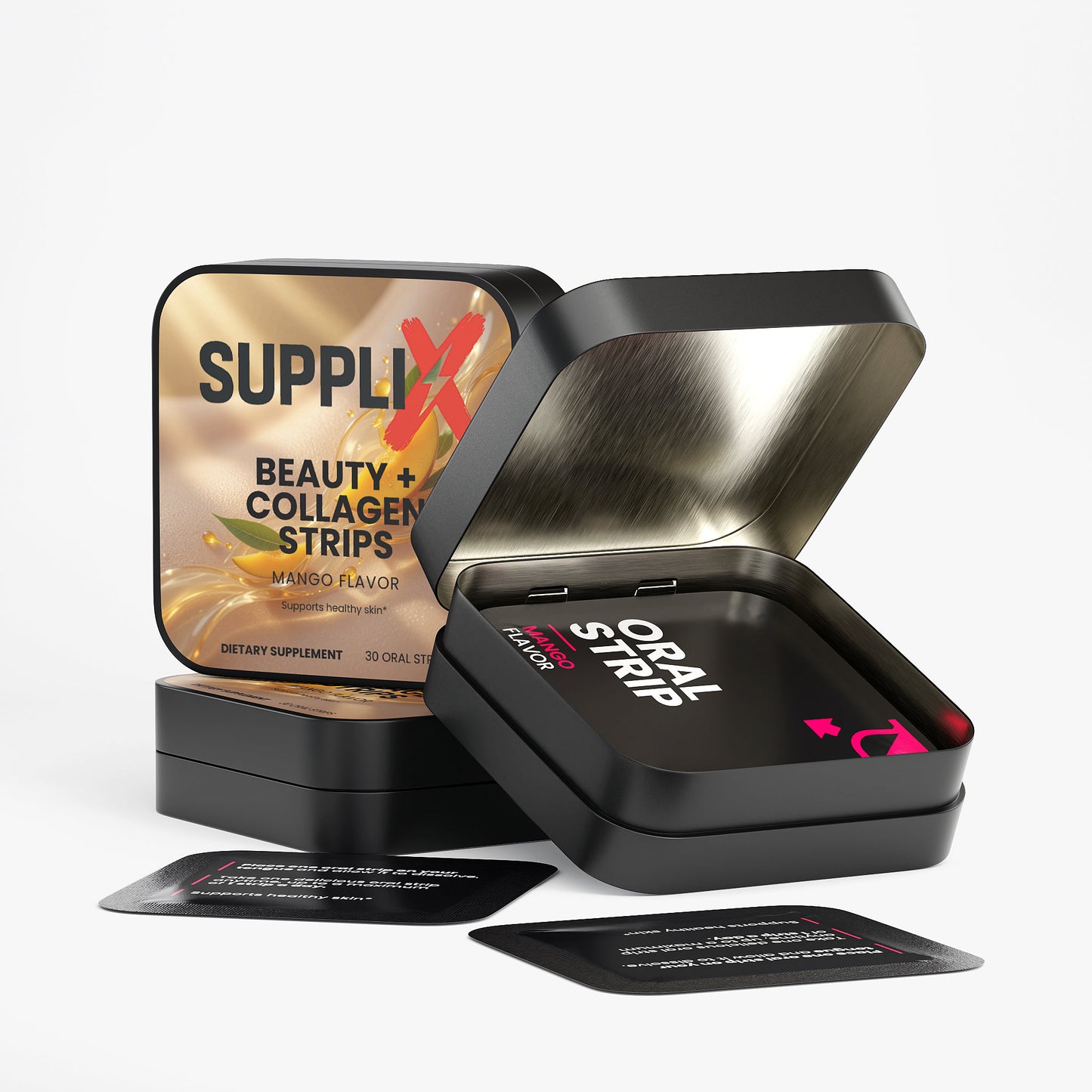 SUPPLI-X Beauty + Collagen Strips | Collagen Peptides & Vitamin E | Mango | 30 Strips