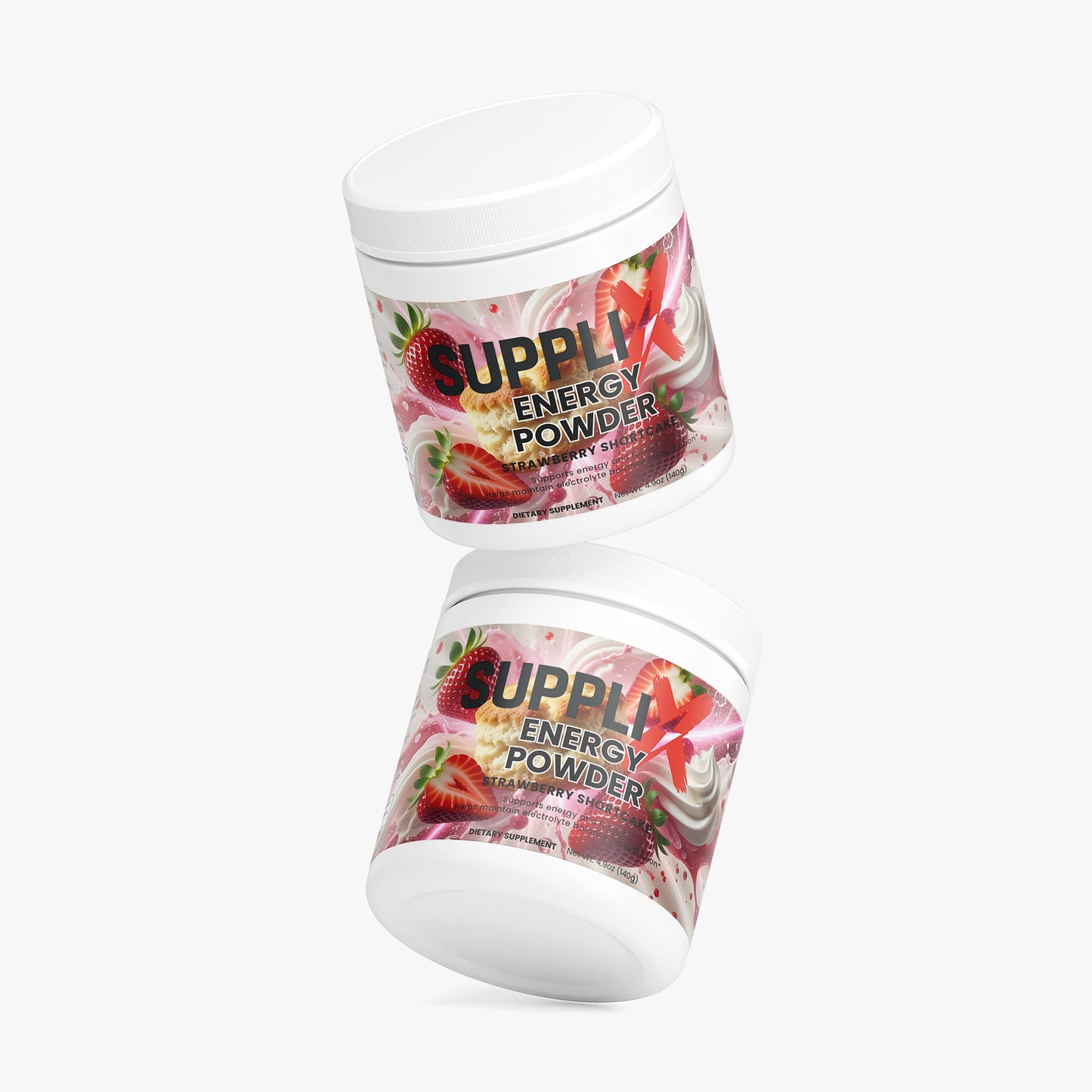 SUPPLI-X Energy Powder | Natural Caffeine, L-Theanine, Taurine & Electrolytes | Strawberry Shortcake | 140g