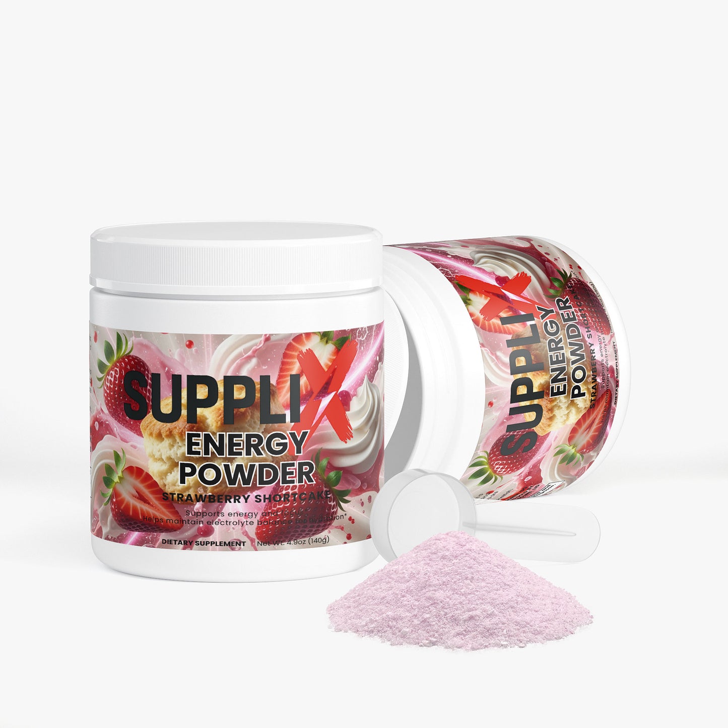 SUPPLI-X Energy Powder | Natural Caffeine, L-Theanine, Taurine & Electrolytes | Strawberry Shortcake | 140g