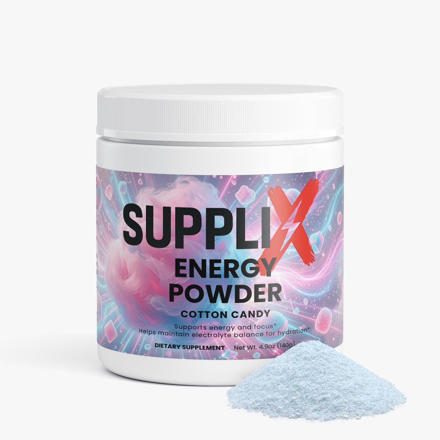 SUPPLI-X Energy Powder | Natural Caffeine, L-Theanine, Taurine & Electrolytes | Cotton Candy | 140g