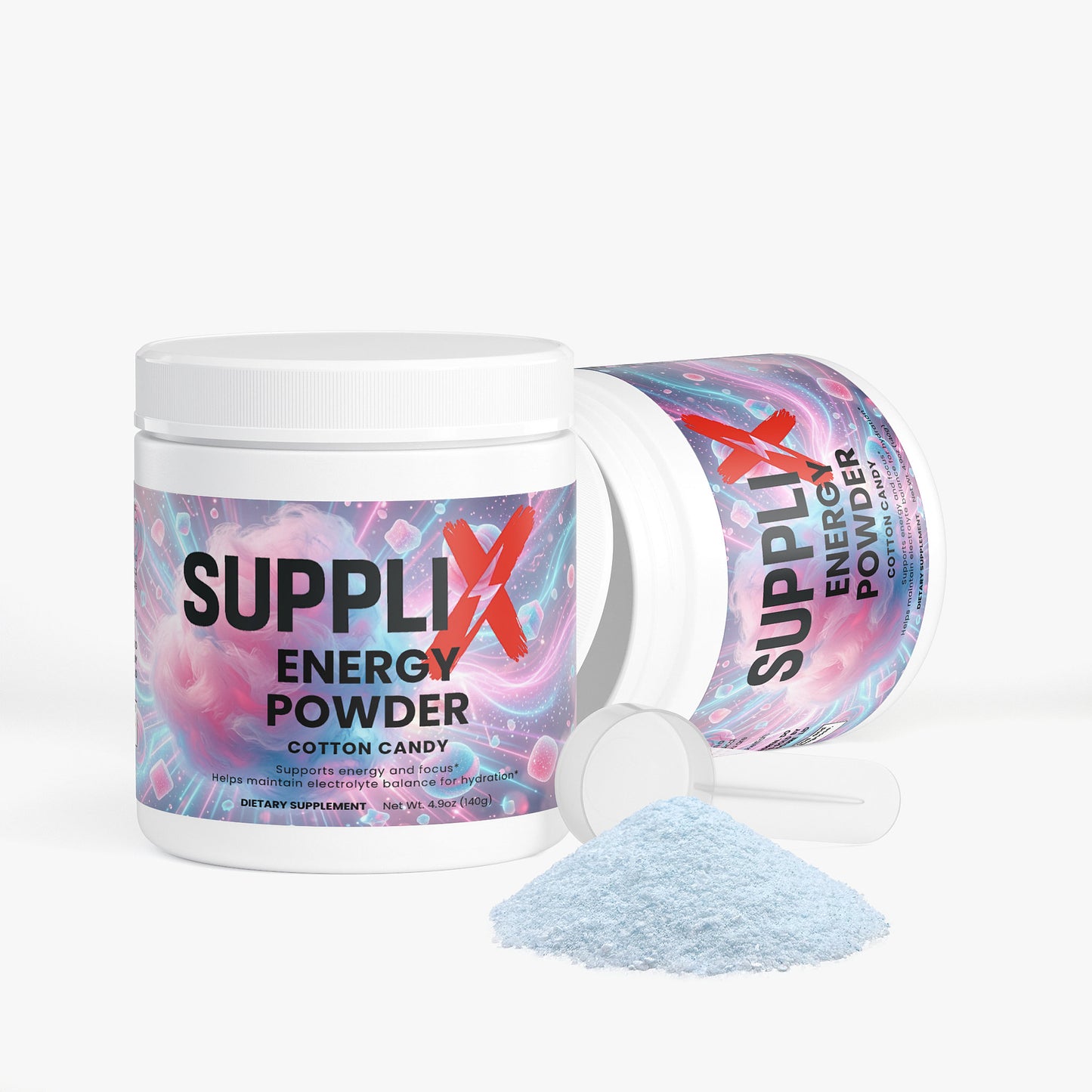 SUPPLI-X Energy Powder | Natural Caffeine, L-Theanine, Taurine & Electrolytes | Cotton Candy | 140g